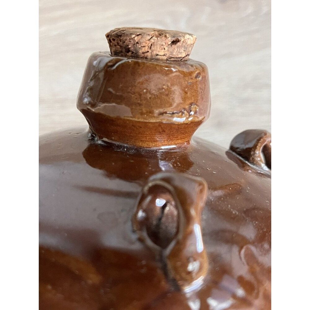 Vintage 8-1/2" Pottery Brown Glazed Rice Wine Bottle Jug w/ Cork Chinese Asian - Picture 5 of 15